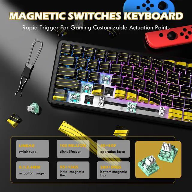 Alt view image 5 of 5 - Attack Shark X65PRO HE & X11 Gaming Combo,Hall Effect Magnetic Keyboard & Ultralight Mouse with RGB Charging Dock,8K Polling,22K DPI,Tri-Mode Wireless,Hot-Swappable, for Win/Mac/Linux-Black Yellow