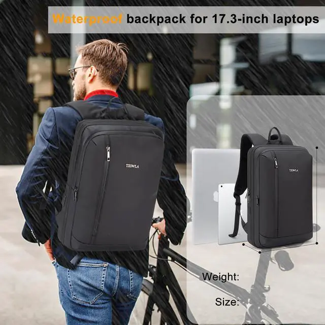 Alt view image 2 of 5 - Tzowla Business Expandable Laptop Backpack for Men Professional,Slim Waterproof Backpacks for Travel/Work/Office/College with USB/Type C Charging Port,Lightweight Bag Fit 17.3 Inch Notebook(Black)