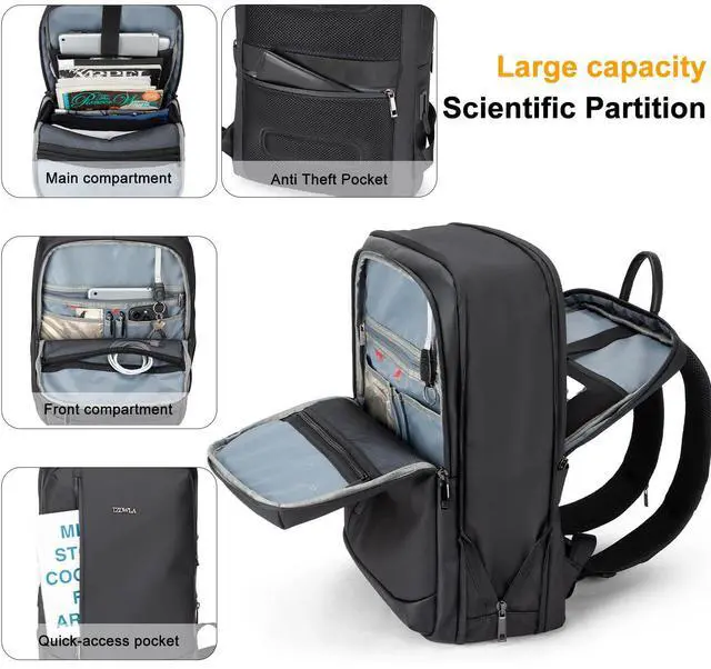 Alt view image 4 of 5 - Tzowla Business Expandable Laptop Backpack for Men Professional,Slim Waterproof Backpacks for Travel/Work/Office/College with USB/Type C Charging Port,Lightweight Bag Fit 17.3 Inch Notebook(Black)