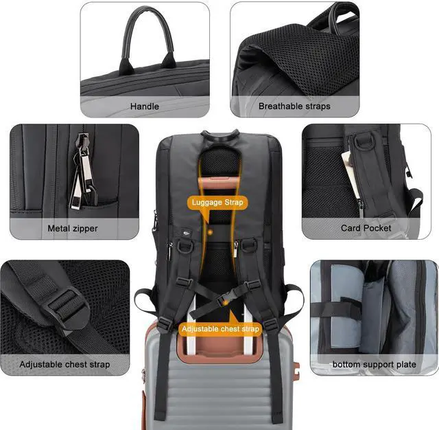 Alt view image 5 of 5 - Tzowla Business Expandable Laptop Backpack for Men Professional,Slim Waterproof Backpacks for Travel/Work/Office/College with USB/Type C Charging Port,Lightweight Bag Fit 17.3 Inch Notebook(Black)