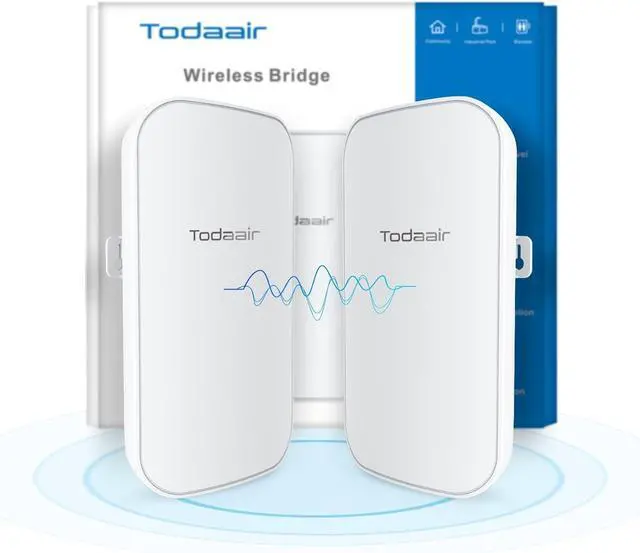 Main image of Todaair 5.8GHz Point to Point Wireless Bridge 1KM Range PoE CCTV Camera Outdoor Plug & Play 2PCS