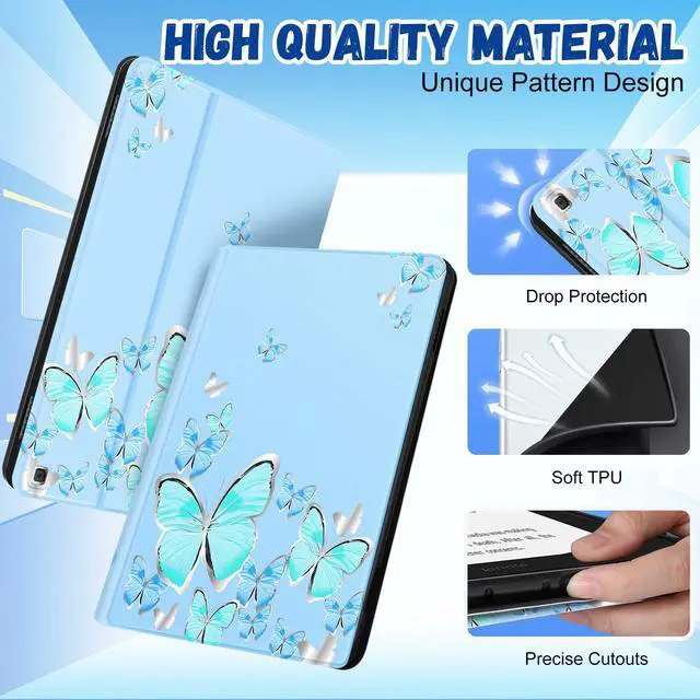 Alt view image 3 of 5 - Wazzasoft for Amazon Kindle Fire HD 10/10 Plus Tablet Case 13th/11th Generation for Women Girls Folio Cover Cute Fashion Design Girly Kawaii Blue Butterfly Pretty Cases for Kindle Fire Case 10.1 Inch