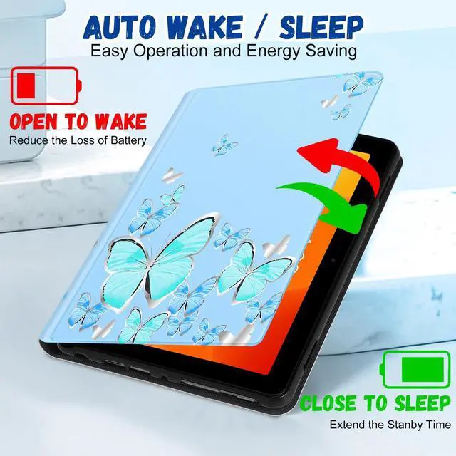 Alt view image 5 of 5 - Wazzasoft for Amazon Kindle Fire HD 10/10 Plus Tablet Case 13th/11th Generation for Women Girls Folio Cover Cute Fashion Design Girly Kawaii Blue Butterfly Pretty Cases for Kindle Fire Case 10.1 Inch