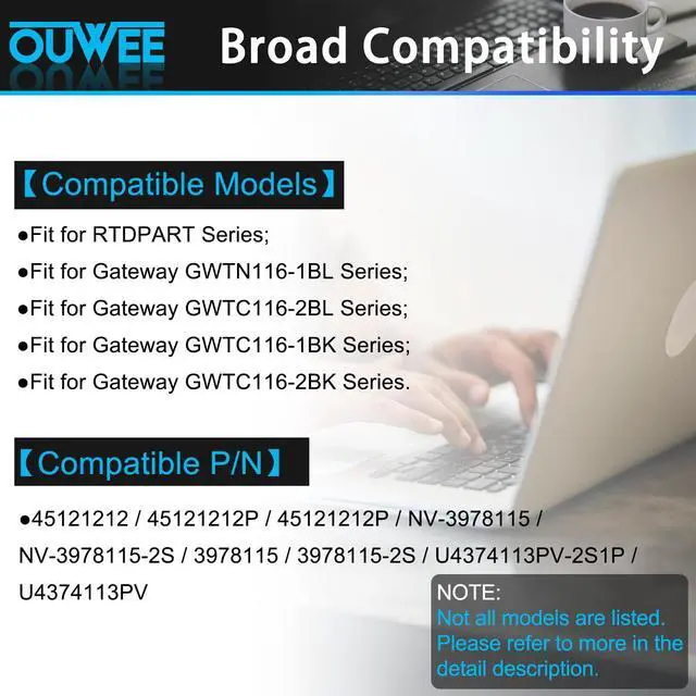 Alt view image 3 of 5 - OUWEE 45121212P U4374113PV-2S1P Laptop Battery Replacement for RTDPART Gateway GWTN116-1BL GWTC116-2BL GWTC116-1BK GWTC116-2BK 45121212 3978115 3978115-2S NV-3978115 NV-3978115-2S U4374113PV 41.8Wh