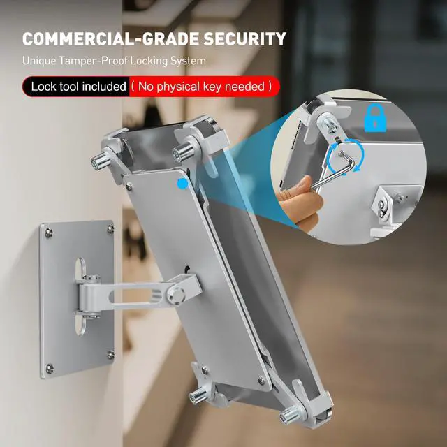 Alt view image 2 of 5 - AboveTEK Universal Tablet Wall Mount, Anti-Theft iPad Mount with Locking Enclosure for 9.7"-13" Screen, Heavy-Duty Aluminum Kiosk for Business POS Display, Adjustable 360° Swivel & Tilt VESA Mount