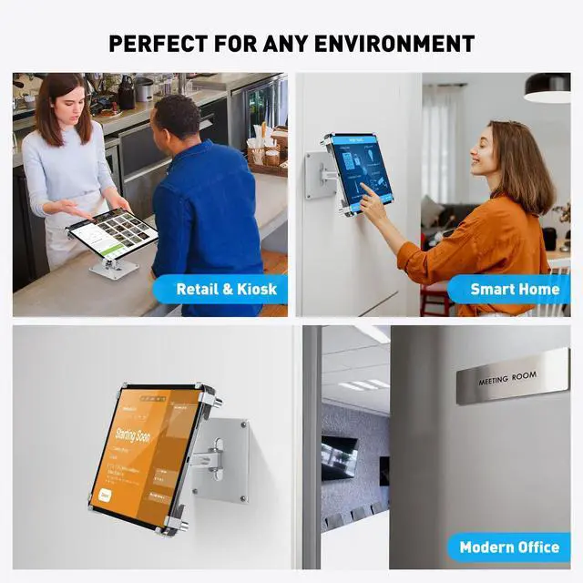 Alt view image 4 of 5 - AboveTEK Universal Tablet Wall Mount, Anti-Theft iPad Mount with Locking Enclosure for 9.7"-13" Screen, Heavy-Duty Aluminum Kiosk for Business POS Display, Adjustable 360° Swivel & Tilt VESA Mount