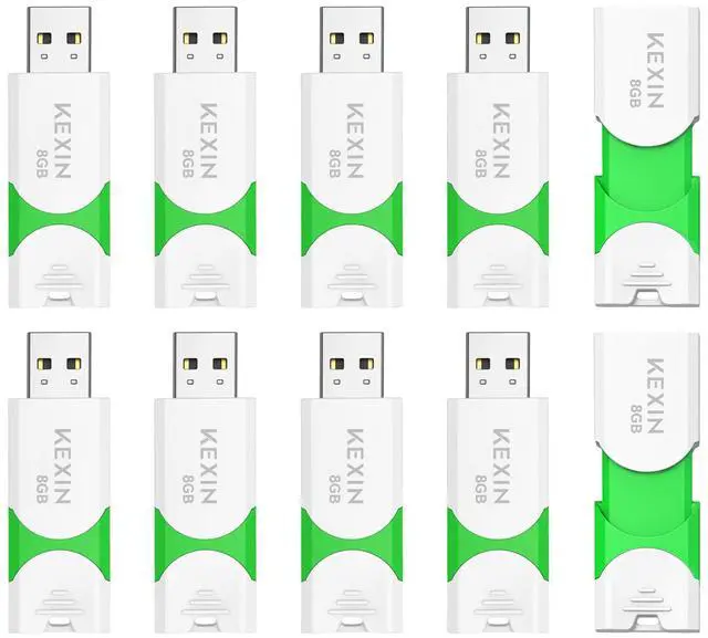 Main image of KEXIN 8GB Flash Drive 10 Pack USB 2.0 Flash Drive 8 GB Thumb Drive 2.0 USB Drive Bulk Jump Drive Swivel Pen Drive Data Storage USB Stick with LED Indicator 8G Green