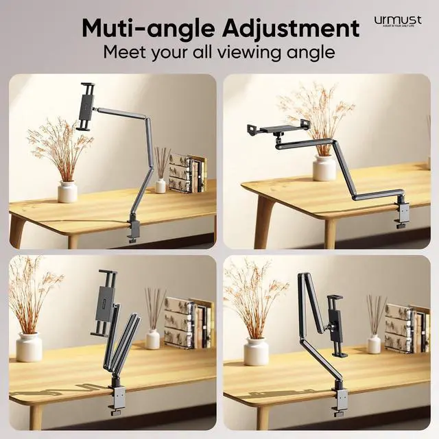 Alt view image 3 of 5 - Urmust Tablet Stand for Desk, Adjustable iPad Holder Clamp Mount, 360° Rotation, Sturdy Aluminum Tablet Arm Mount for 4.7"-13" iPad Pro/Air/Mini, iPhone, Galaxy Tab, for Kitchen, Work, Video Call