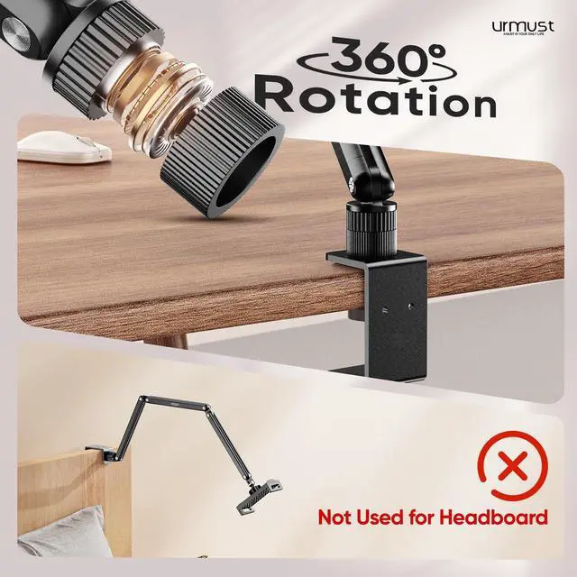 Alt view image 4 of 5 - Urmust Tablet Stand for Desk, Adjustable iPad Holder Clamp Mount, 360° Rotation, Sturdy Aluminum Tablet Arm Mount for 4.7"-13" iPad Pro/Air/Mini, iPhone, Galaxy Tab, for Kitchen, Work, Video Call