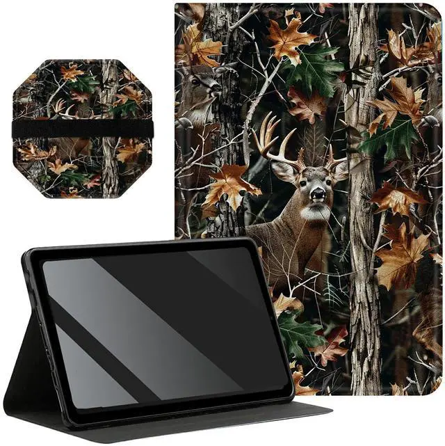 Main image of for All-New Kindle Fire HD 10 & 10 Plus Tablet (13th/11th Gen, 2023/2021 Release) 10.1", Slim Multi-Angle Stand Cover with Auto Wake/Sleep Plus 1 Screen Clean Pad, Camo Tree Deer