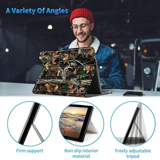 Alt view image 3 of 5 - for All-New Kindle Fire HD 10 & 10 Plus Tablet (13th/11th Gen, 2023/2021 Release) 10.1", Slim Multi-Angle Stand Cover with Auto Wake/Sleep Plus 1 Screen Clean Pad, Camo Tree Deer
