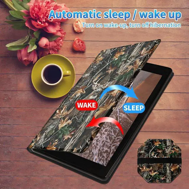 Alt view image 4 of 5 - for All-New Kindle Fire HD 10 & 10 Plus Tablet (13th/11th Gen, 2023/2021 Release) 10.1", Slim Multi-Angle Stand Cover with Auto Wake/Sleep Plus 1 Screen Clean Pad, Camo Tree Deer