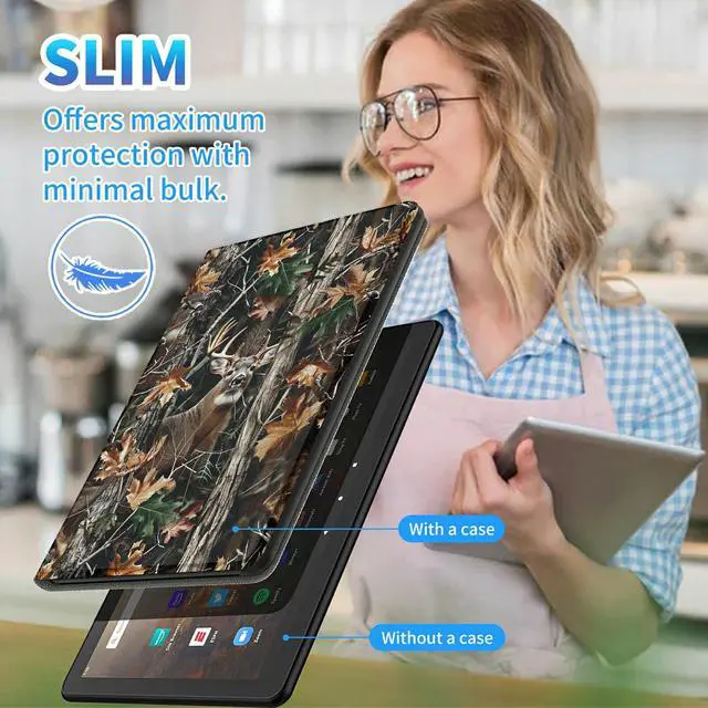 Alt view image 5 of 5 - for All-New Kindle Fire HD 10 & 10 Plus Tablet (13th/11th Gen, 2023/2021 Release) 10.1", Slim Multi-Angle Stand Cover with Auto Wake/Sleep Plus 1 Screen Clean Pad, Camo Tree Deer