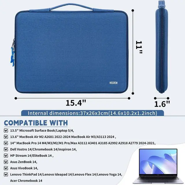 Alt view image 2 of 5 - Hard Laptop Sleeve Case for 13.6 Inch MacBook Air M2 A2681 2022-2024 M3/A3113 2024,14inch MacBook Pro 14 M4/M3/M2/M1 Pro/Max A3112 A3401 A3185 A2992 A2918 A2779 2024-2021, Water-Resistant