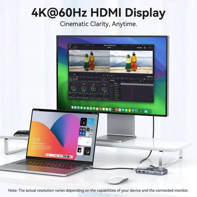 Alt view image 3 of 5 - MOKiN USB C Hub with 15W Qi2 Wireless Charger, Laptop Docking Station to 4K HDMI, 100W PD, 10Gbps Ports, 15W+5W Wireless Charging Stand for iPhone 16/15/14/13 & Airpods, USBC Dock for MacBook/Windows