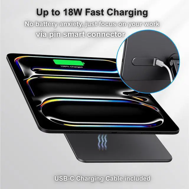 Alt view image 3 of 5 - GEWOKLIY Magnetic iPad Pro M4 13-inch Stand with Wireless Charging 18W, 360° Rotating Aluminum Tablet Holder for iPad Pro M4 13-inch, Adjustable Desk Mount Series (M4-13inch)