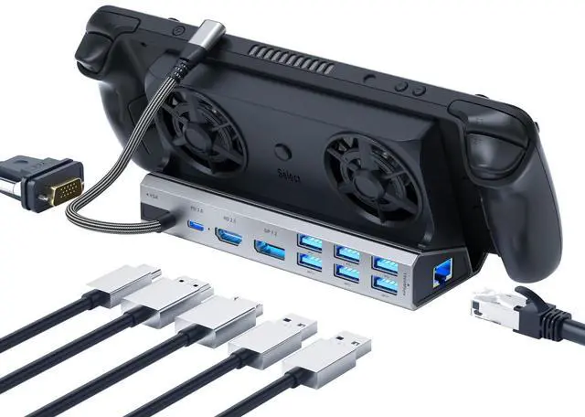 Main image of Legion Go/ROG Ally/Steam Deck Dock - 11-in-1 Docking Station Dual Cool Fans Steam, 4K@60Hz, 6 USB Ports, VGA, DP, 100W PD Charging, Gigabit Ethernet Fit for Steam Deck