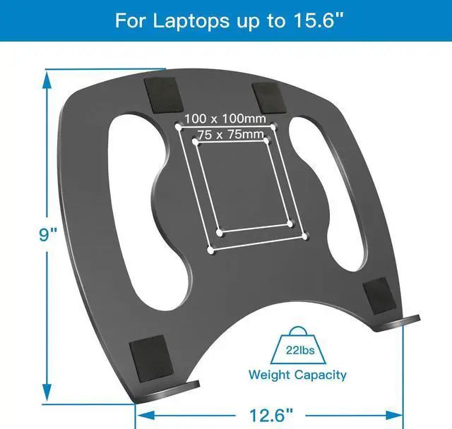 Alt view image 4 of 5 - Laptop Tray Steel Notebook Holder for Monitor VESA Mount Stand Fits VESA 100x100 mm Mounting Holes with M4 Screws, 22lbs Capacity with Vented Cooling Platform