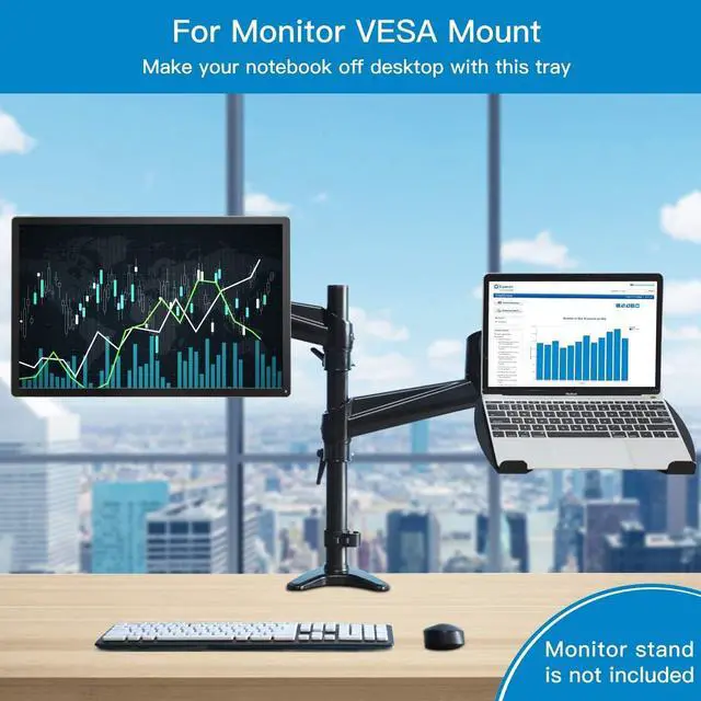 Alt view image 5 of 5 - Laptop Tray Steel Notebook Holder for Monitor VESA Mount Stand Fits VESA 100x100 mm Mounting Holes with M4 Screws, 22lbs Capacity with Vented Cooling Platform