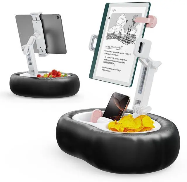 Main image of TAZENI Tablet Kindle Pillow Stand Holder with 2 Trays Fit 4''-13'' Phone/Tablet/Kindle iPad Holder Stand for Bed with Soft PU Leather Reading Accessories Gift for Reading, Black