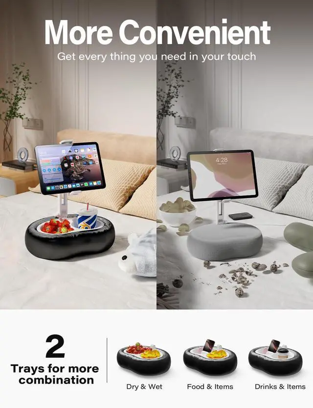 Alt view image 5 of 5 - TAZENI Tablet Kindle Pillow Stand Holder with 2 Trays Fit 4''-13'' Phone/Tablet/Kindle iPad Holder Stand for Bed with Soft PU Leather Reading Accessories Gift for Reading, Black