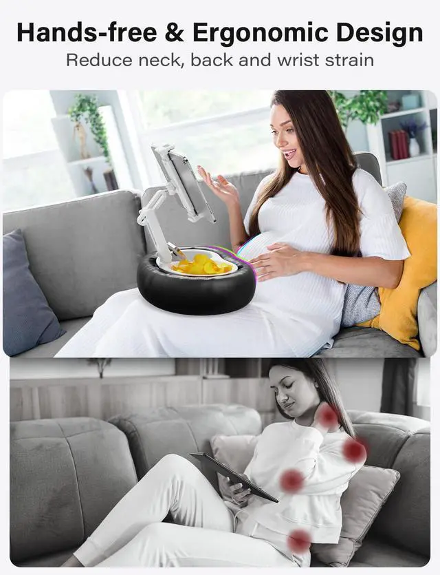 Alt view image 4 of 5 - TAZENI Tablet Kindle Pillow Stand Holder with 2 Trays Fit 4''-13'' Phone/Tablet/Kindle iPad Holder Stand for Bed with Soft PU Leather Reading Accessories Gift for Reading, Black