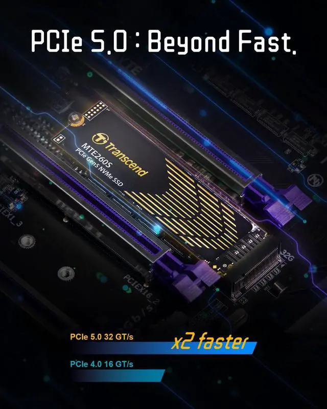 Alt view image 4 of 5 - Transcend 1TB Gen5 SSD with Heatsink, Up to 14,000MB/s, Storage Expansion for PS5 Consoles, Compatible with Desktops/Laptops, M.2 2280 PCIe 5.0 NVMe Gen5x4 Internal Solid State Hard Drive, 3D TLC NAND