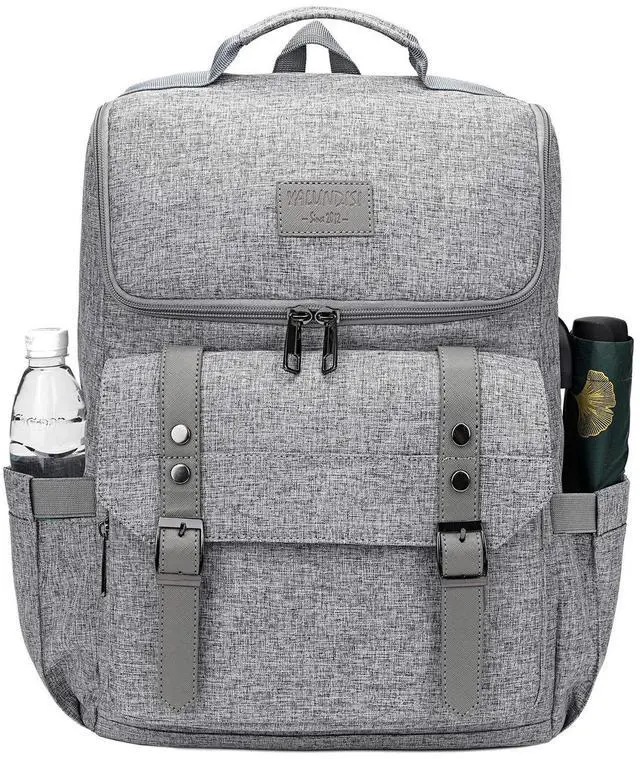 Alt view image 2 of 5 - YALUNDISI Vintage Backpack Travel Laptop Backpack with usb Charging Port for Women & Men College Backpack Fits 15.6 Inch Laptop Grey