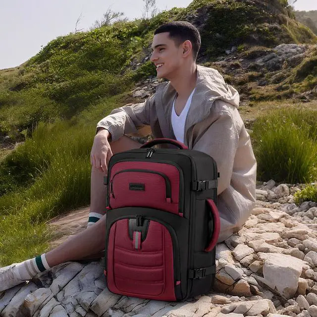 Alt view image 2 of 5 - LOVEVOOK Backpack Men - 17inch Travel laptop backpack 35L Large Carry On Backpack Personal Item Size, Airline Approved waterproof backpack with 3 Packing Cubes,Black&Red