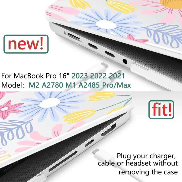 Alt view image 2 of 5 - DONGKE for M4 MacBook Pro 16 Inch Case 2024 2023 2021 A3403 A3186 M3 A2991 M2 A2780 M1 A2485 Pro/Max Chip, Plastic Hard Shell Case & Keyboard Cover for Mac Pro 16 with Touch ID, Florals