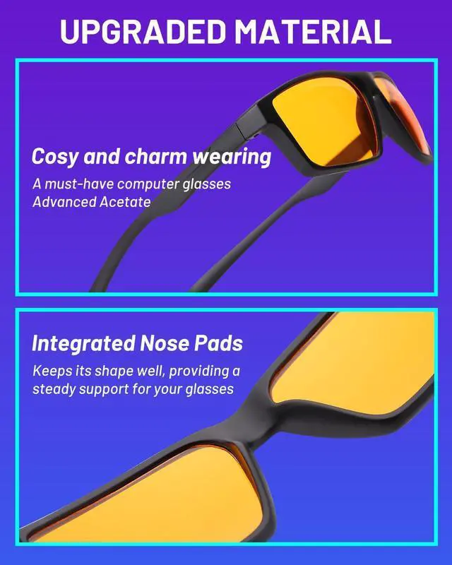 Alt view image 5 of 5 - VUEECECLAT Blue Light Blocking Glasses for Gamers & Digital Eye Strain Relief - 98% Sleep Zone Protection (380-500nm) | (0.78oz) Ultra-Light Frame with Orange Lens