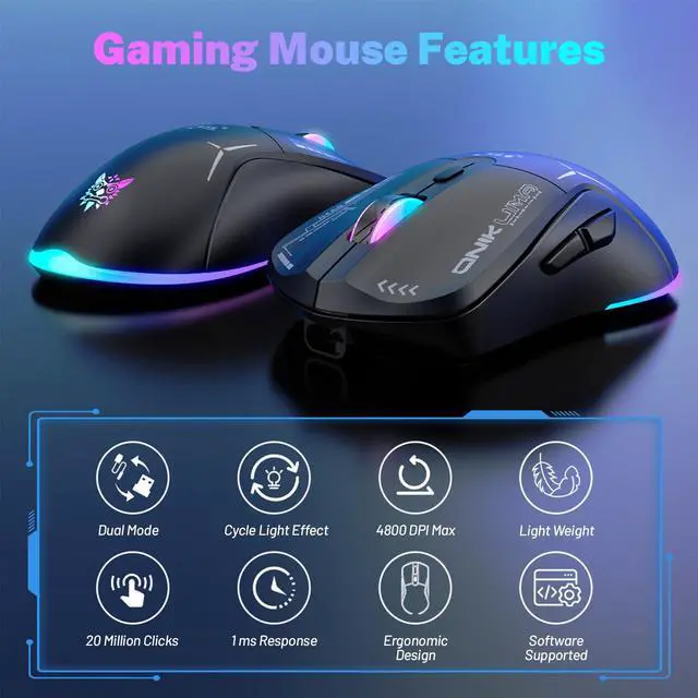 Alt view image 2 of 5 - Wireless Gaming Mouse, Dual Mode 2.4G/USB-C, 6 Programmable Buttons, Up to 4800 DPI, Lightweight 120g, RGB 7-Color Lighting, Long Battery Life, Ergonomic Design for PC/Mac/Laptop (Black)