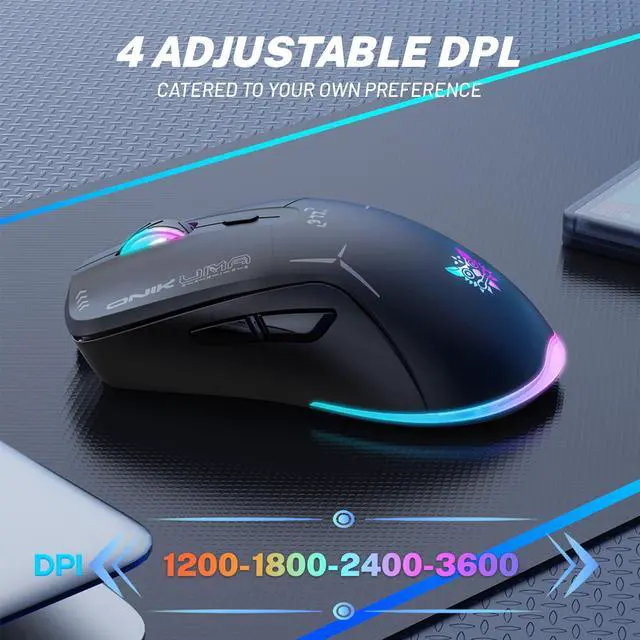 Alt view image 5 of 5 - Wireless Gaming Mouse, Dual Mode 2.4G/USB-C, 6 Programmable Buttons, Up to 4800 DPI, Lightweight 120g, RGB 7-Color Lighting, Long Battery Life, Ergonomic Design for PC/Mac/Laptop (Black)