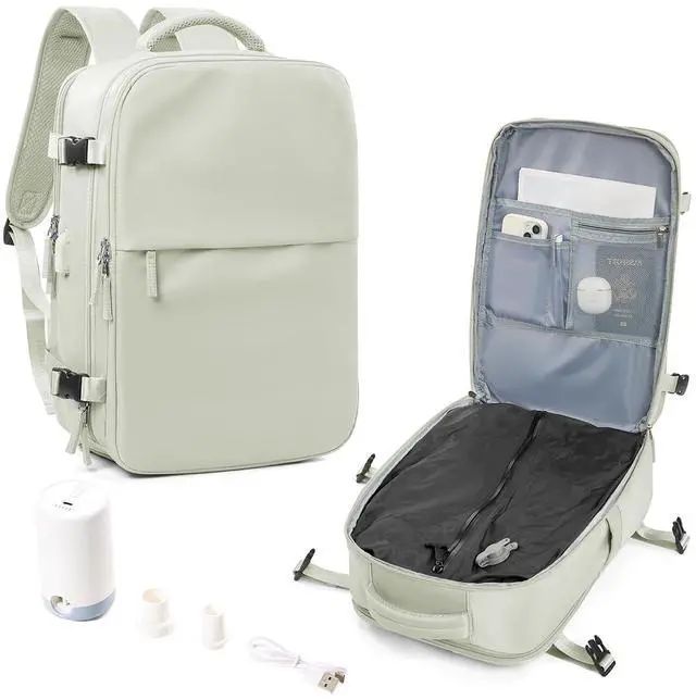 Main image of Large Vacuum Seal Compression Travel Backpack for Women Men Air Vacpack Travel Vacuum Bags with Pump Laptop Backpack with Shoe Compartment Carry On Suitcase Luggage Flight Approved Mint Green