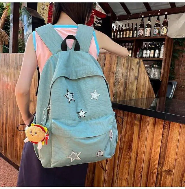 Alt view image 2 of 5 - MININAI Cute Y2K Aesthetic Backpack Stars Pattern Preppy Backpack Laptop Backpack Back to College Supplies (Blue,One Size)