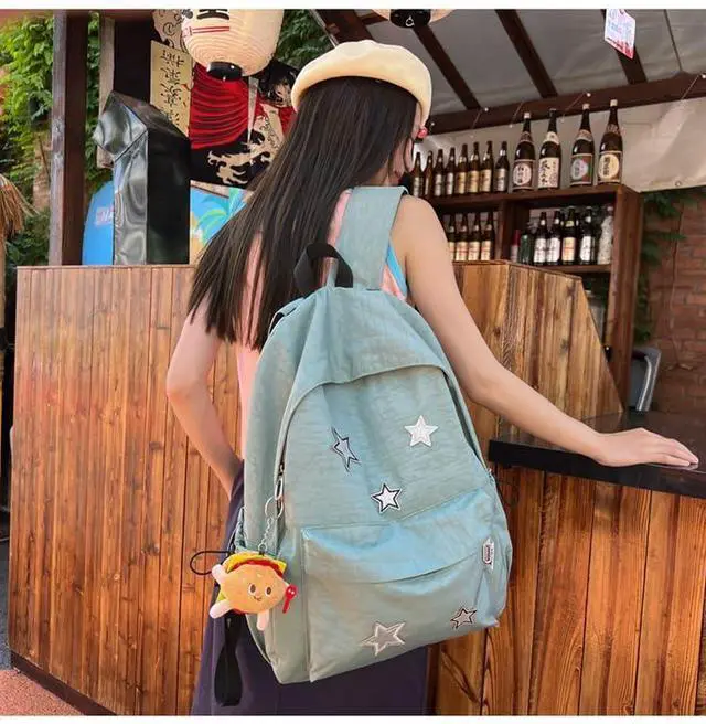 Alt view image 4 of 5 - MININAI Cute Y2K Aesthetic Backpack Stars Pattern Preppy Backpack Laptop Backpack Back to College Supplies (Blue,One Size)