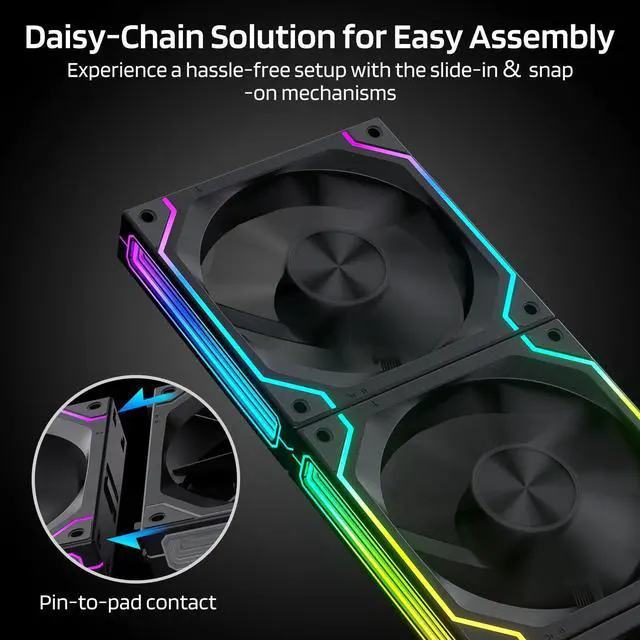 Alt view image 2 of 5 - LTC CF-122D 120mm PC Case Fan, Dual-Direction Case Fan with Forward and Reverse Blades, Reversible Airflow 2000RPM Max, Infinity Mirror ARGB Lighting, HDB Bearing PWM Computer Case Cooling Fan, 3 Pack