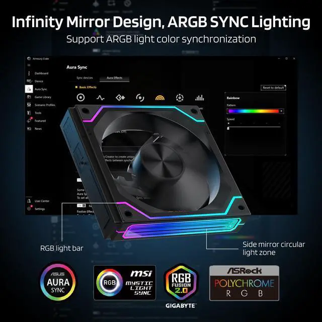 Alt view image 4 of 5 - LTC CF-122D 120mm PC Case Fan, Dual-Direction Case Fan with Forward and Reverse Blades, Reversible Airflow 2000RPM Max, Infinity Mirror ARGB Lighting, HDB Bearing PWM Computer Case Cooling Fan, 3 Pack