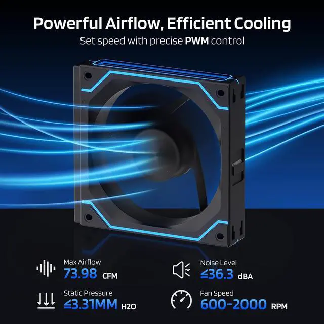 Alt view image 5 of 5 - LTC CF-122D 120mm PC Case Fan, Dual-Direction Case Fan with Forward and Reverse Blades, Reversible Airflow 2000RPM Max, Infinity Mirror ARGB Lighting, HDB Bearing PWM Computer Case Cooling Fan, 3 Pack