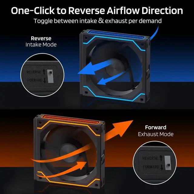 Alt view image 3 of 5 - LTC CF-122D 120mm PC Case Fan, Dual-Direction Case Fan with Forward and Reverse Blades, Reversible Airflow 2000RPM Max, Infinity Mirror ARGB Lighting, HDB Bearing PWM Computer Case Cooling Fan, 3 Pack