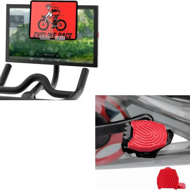 Main image of DoublePlus Tablet Holder & Pedals for Regular Shoes (Red) Compatible with Peloton Bike & Bike Plus