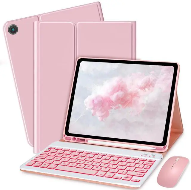 Main image of Bxomteng Keyboard Case for Samsung Galaxy Tab A9+ / A9 Plus 11 inch - 7 Colors Backlit Keyboard Cover and Mouse (Pink)
