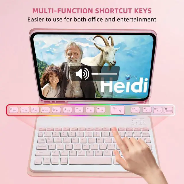 Alt view image 4 of 5 - Bxomteng Keyboard Case for Samsung Galaxy Tab A9+ / A9 Plus 11 inch - 7 Colors Backlit Keyboard Cover and Mouse (Pink)