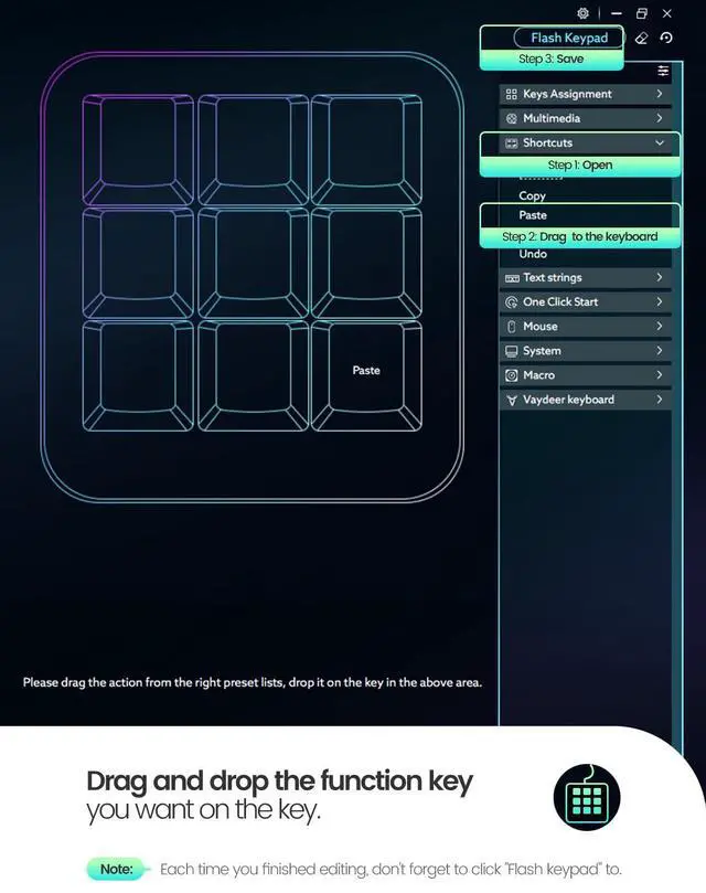 Alt view image 4 of 5 - Vaydeer One-Handed Mechanical Keyboard Support NKRO, Hotkeys, One-Click Start,9 Fully Programmable Keys with Floating Window and Macro Multifunctional Keypad for iOS,Windows-White