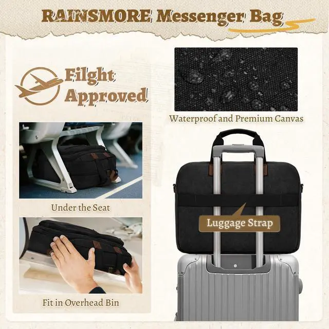 Alt view image 4 of 5 - Mens Laptop Messenger Bag 17.3 Inch Canvas Briefcase Waterproof Vintage Computer Bag Shoulder Bag Satchel Bags for Work College Travel