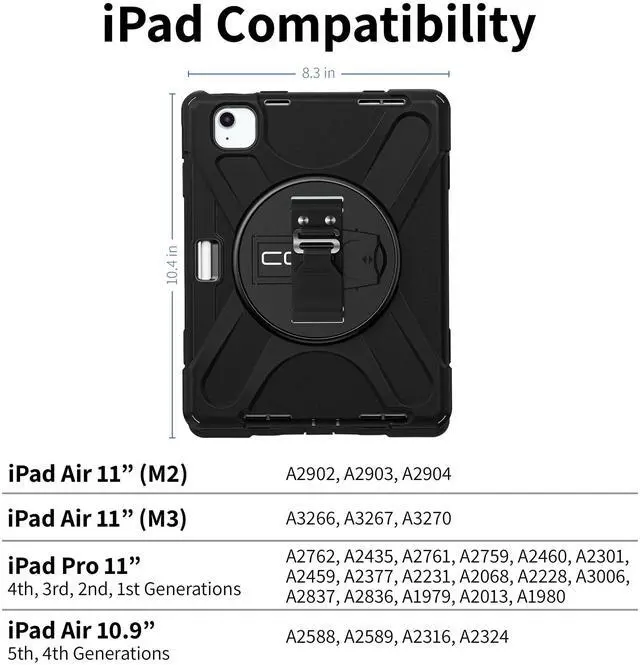 Alt view image 2 of 5 - CODi Rugged Case for iPad Air 11" (M3, M2), iPad Pro 11" (4th, 3rd, 2nd, 1st Gen), iPad Air 10.9" (5th, 4th Gen) | 360° Protection, Kickstand, Hand & Shoulder Strap