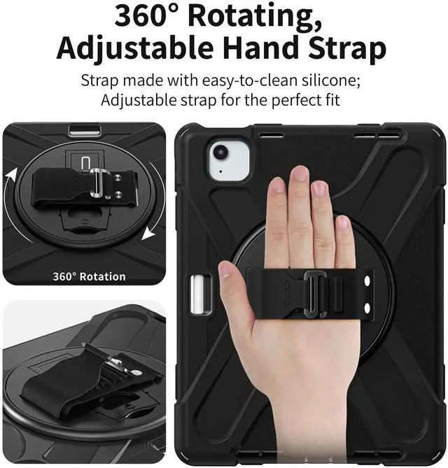 Alt view image 4 of 5 - CODi Rugged Case for iPad Air 11" (M3, M2), iPad Pro 11" (4th, 3rd, 2nd, 1st Gen), iPad Air 10.9" (5th, 4th Gen) | 360° Protection, Kickstand, Hand & Shoulder Strap