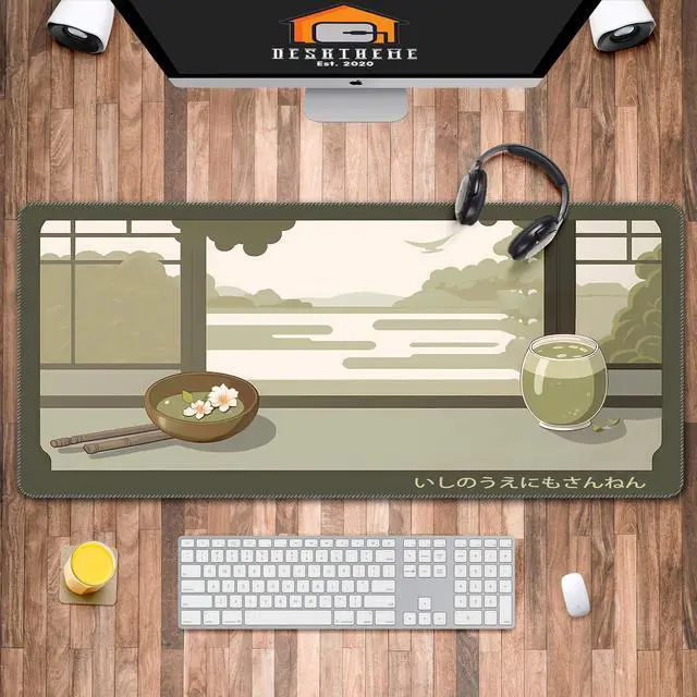 Main image of Japanese Matcha Desk Mat, Anime Kawaii Mouse Pad, Green Large Long Mousepad XXL XL, Japan Design Keyboard Laptop Computer Mat, Desktop Table Mat, 35.4x15.7x0.12