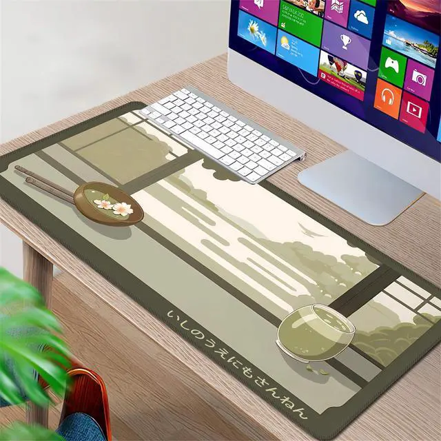 Alt view image 2 of 5 - Japanese Matcha Desk Mat, Anime Kawaii Mouse Pad, Green Large Long Mousepad XXL XL, Japan Design Keyboard Laptop Computer Mat, Desktop Table Mat, 35.4x15.7x0.12