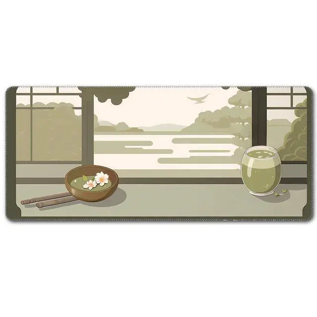 Alt view image 4 of 5 - Japanese Matcha Desk Mat, Anime Kawaii Mouse Pad, Green Large Long Mousepad XXL XL, Japan Design Keyboard Laptop Computer Mat, Desktop Table Mat, 35.4x15.7x0.12